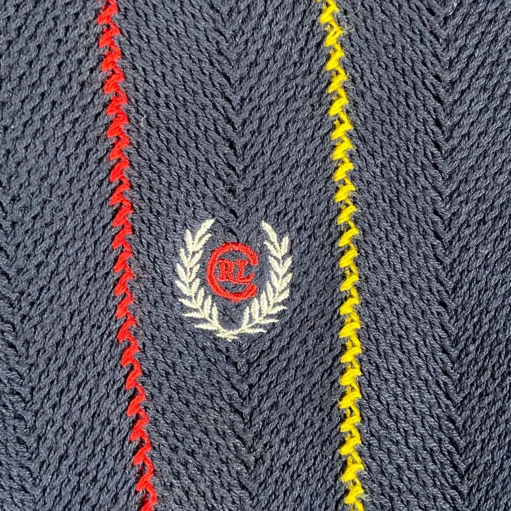 Vintage Ralph Lauren Chaps Sweater Mens M Navy Blue Stripe Herringbone Knit USA